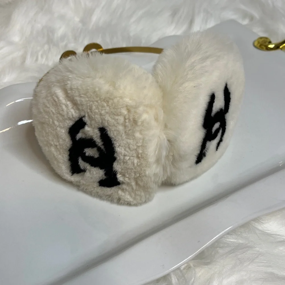 CHANEL VINTAGE Black and White Fur Earmuffs